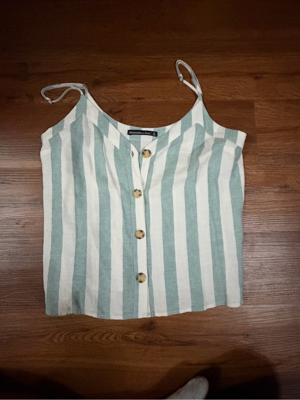 Abercrombie & Fitch Vertical Stripe Button Cami - Sage & White